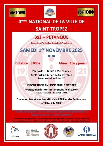 21ème National de la Ville de Saint-Tropez – Tournoi 3x3 Pétanque